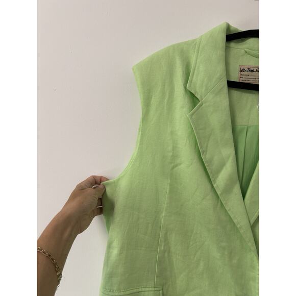 NWT Free People Green Light Lime Bright Young Things Linen Vest Size L Old Money - Picture 4 of 11